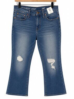 NWT J.Crew Demi Boot Crop Jeans 28P Christy Wash Distressed Kick Flare